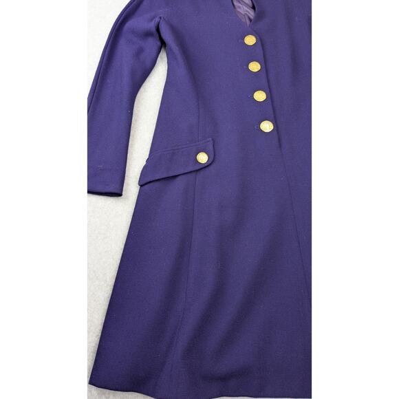 Jones New York Vintage Purple Dress 10 Worsted Wool Gold Buttons A-Line USA - Picture 8 of 16